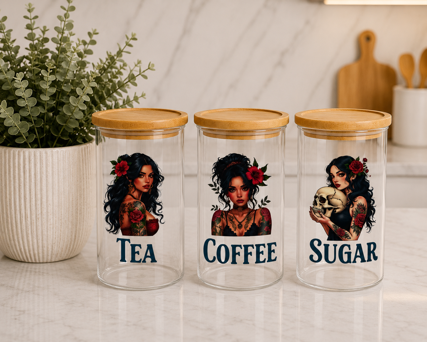 Tattoo Girl 1.7L set of 3 Canisters