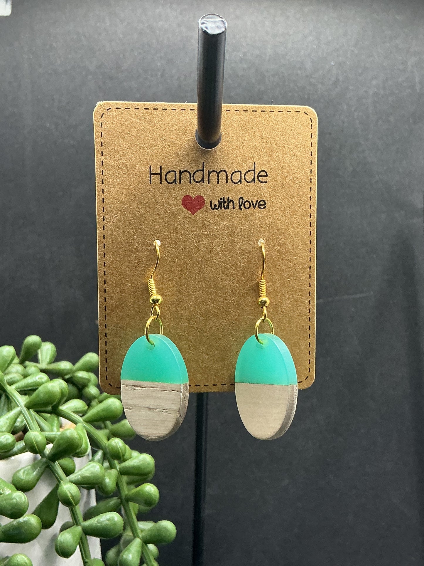 Green wood earrings