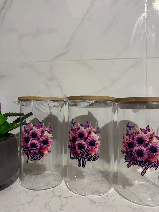 Pink flower 1.7L set of 3 Canisters