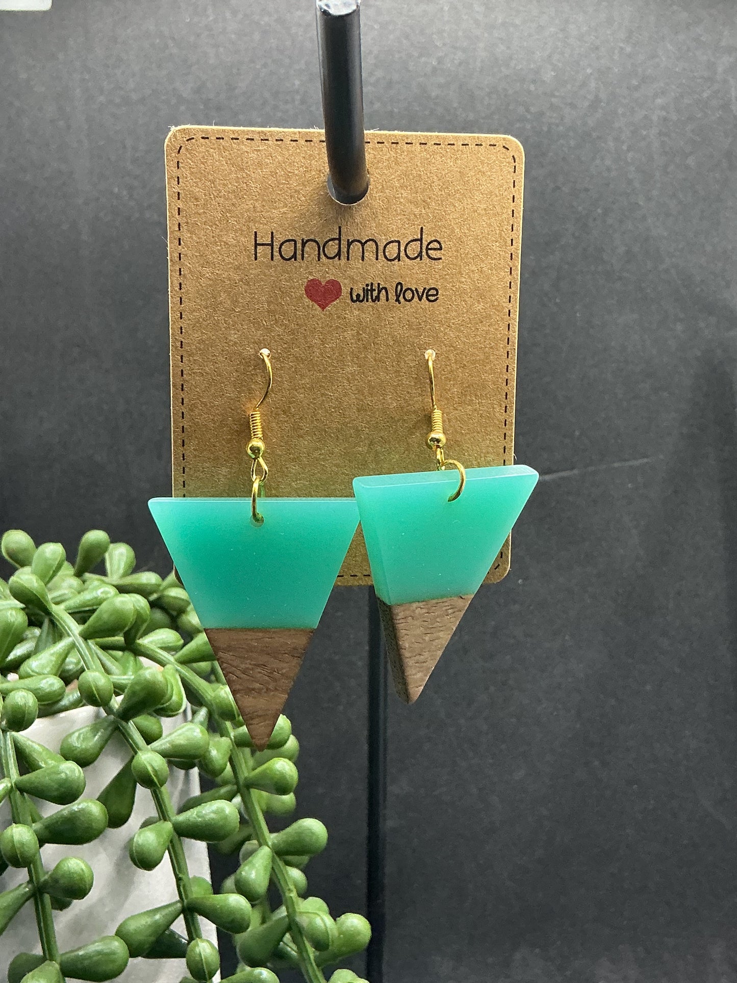 Green wood earrings