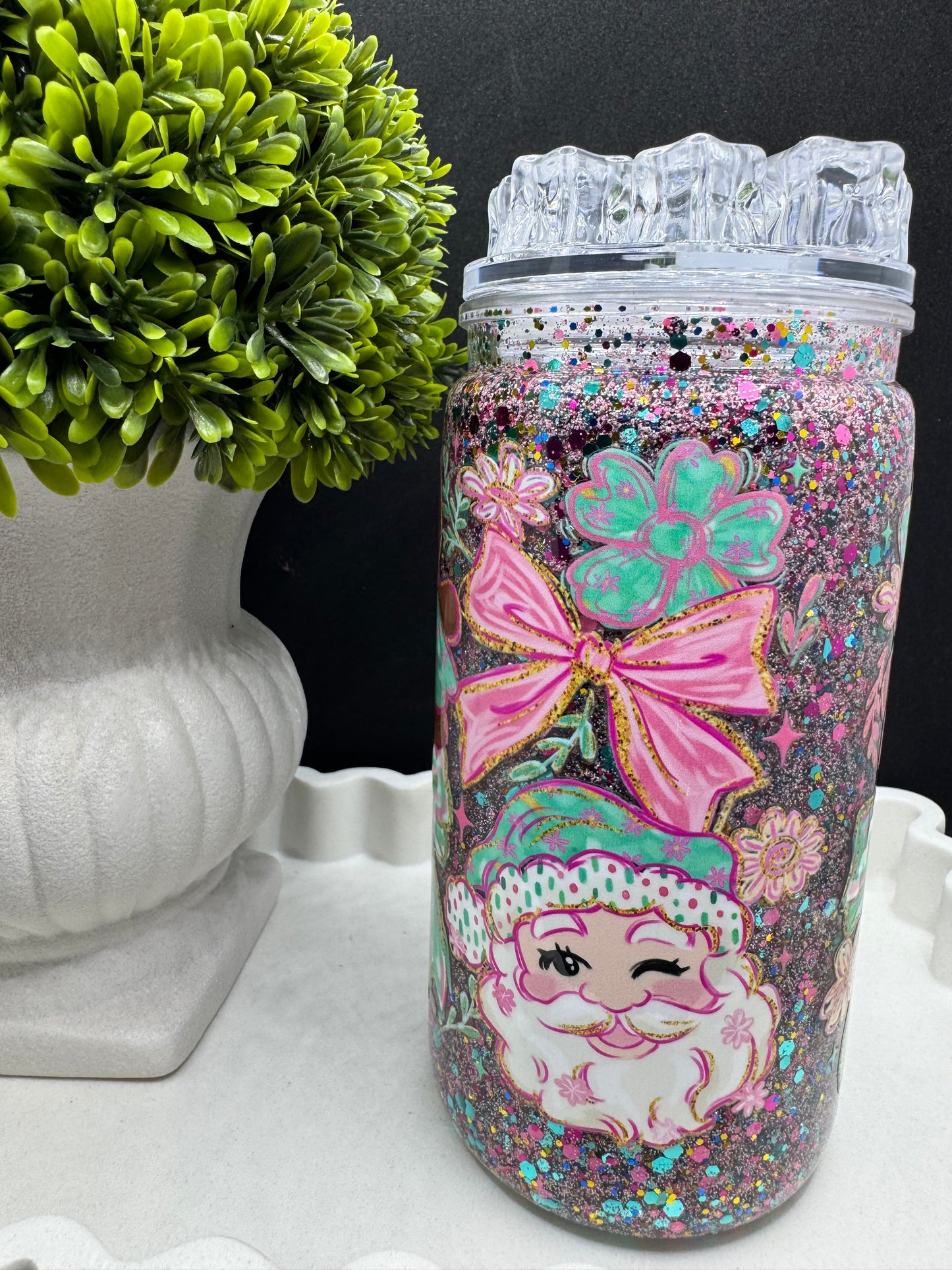 Pink Santa And Gingerbread Man 16oz Tumbler