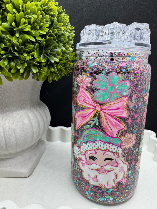 Pink Santa And Gingerbread Man 16oz Tumbler