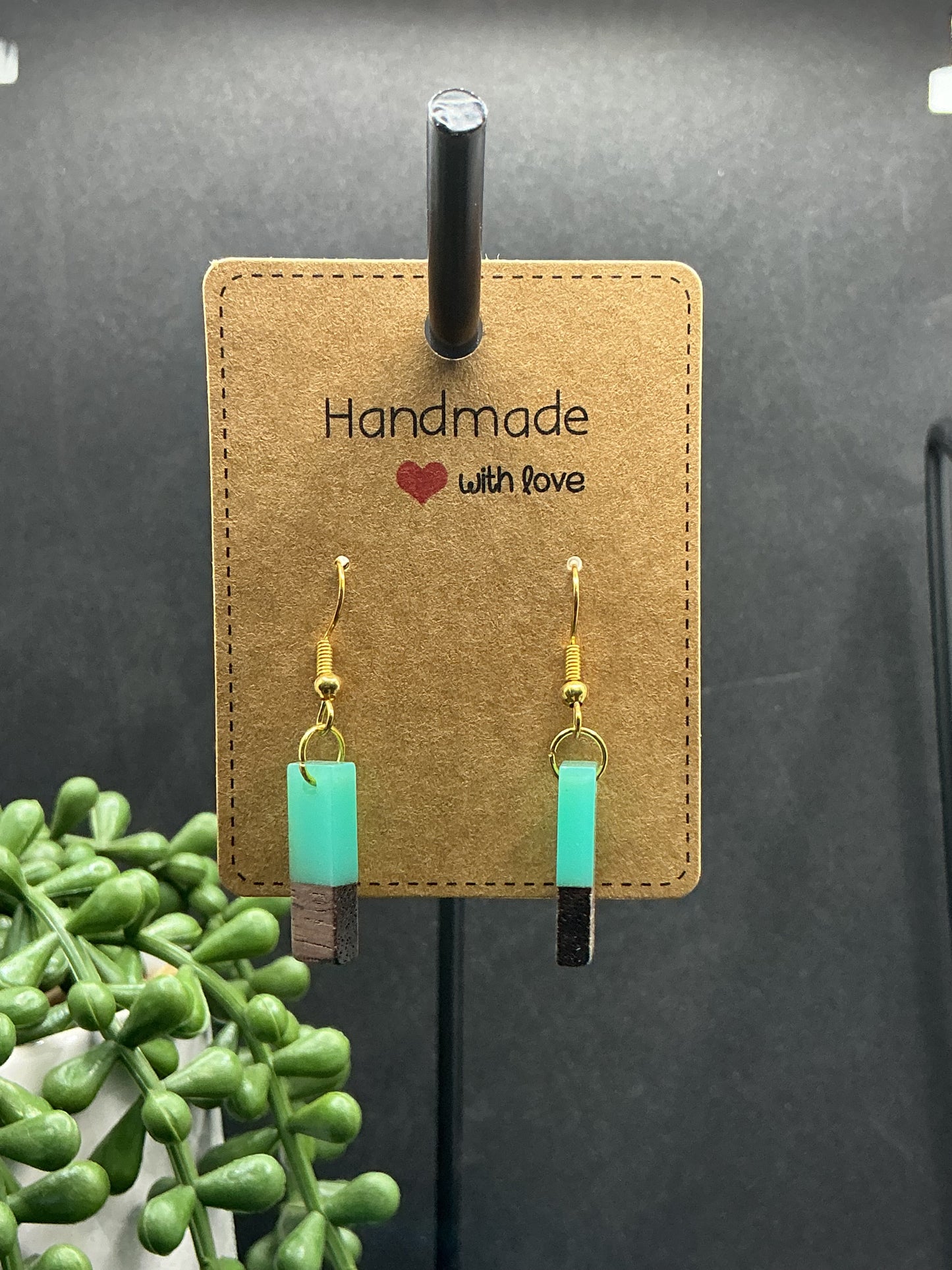Green wood earrings