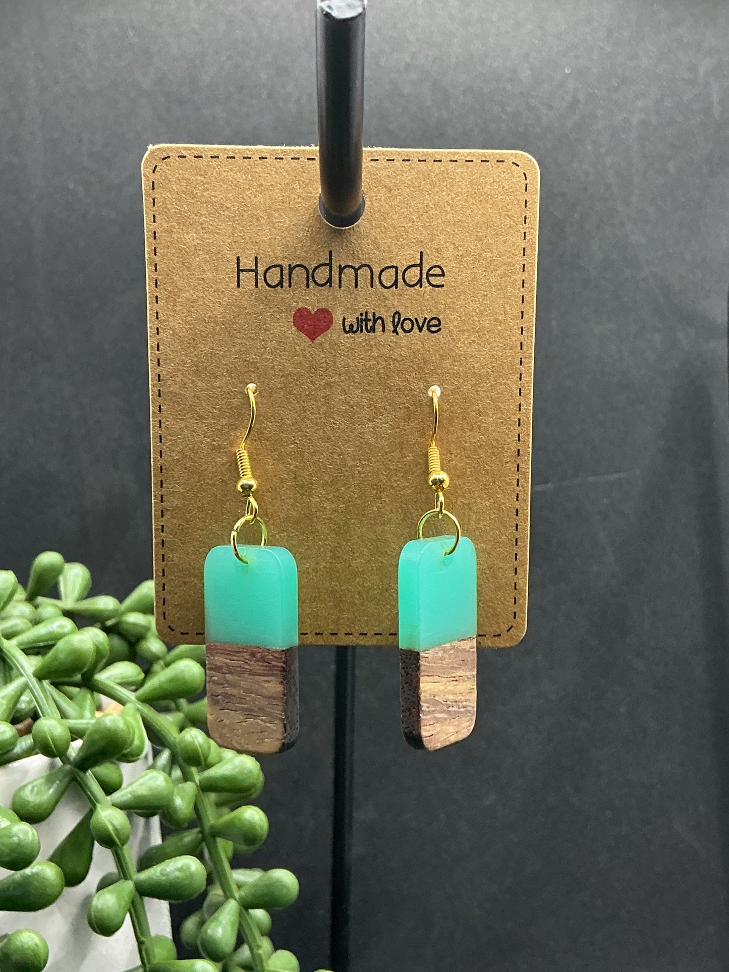Green wood earrings
