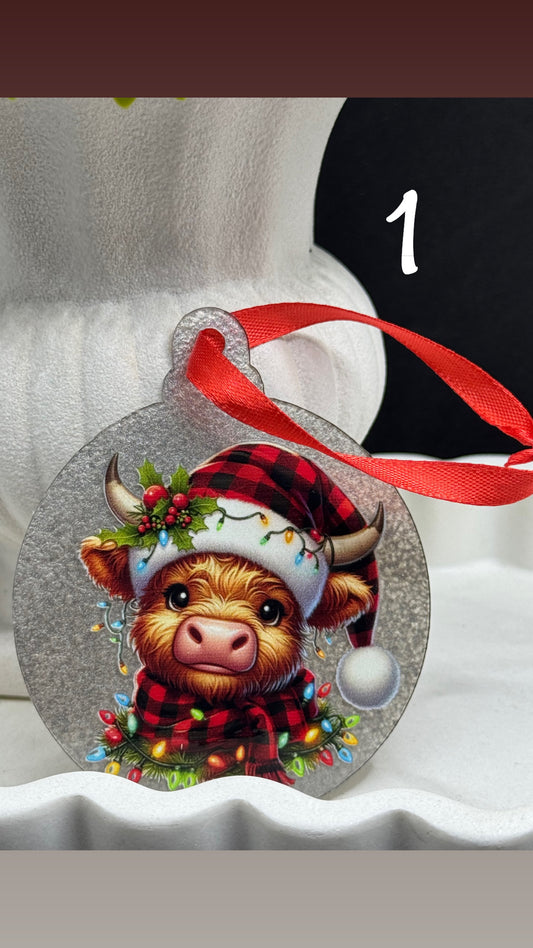 Highland Cow Christmas Ornaments