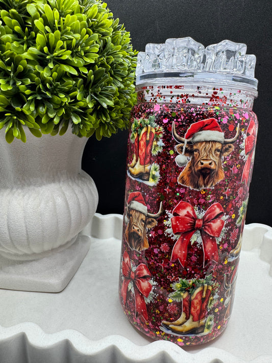 Christmas Highland Cows and Bows 16oz Tumbers