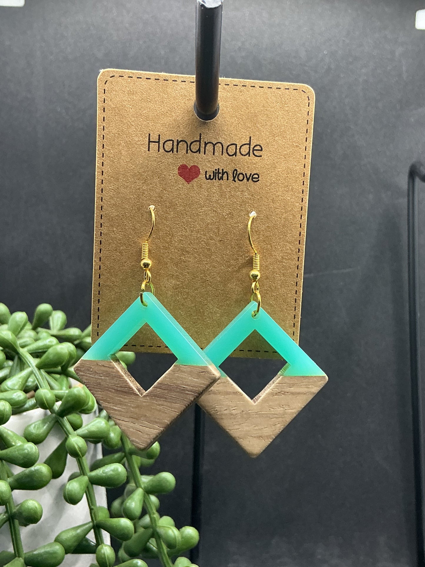 Green wood earrings