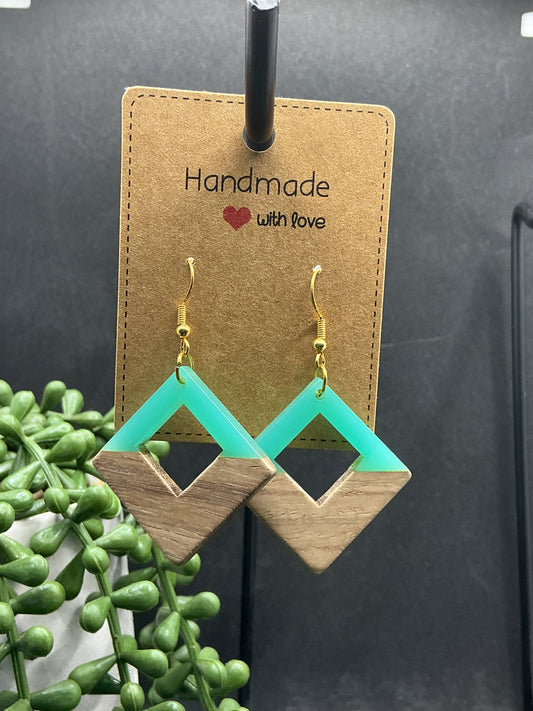 Green wood earrings