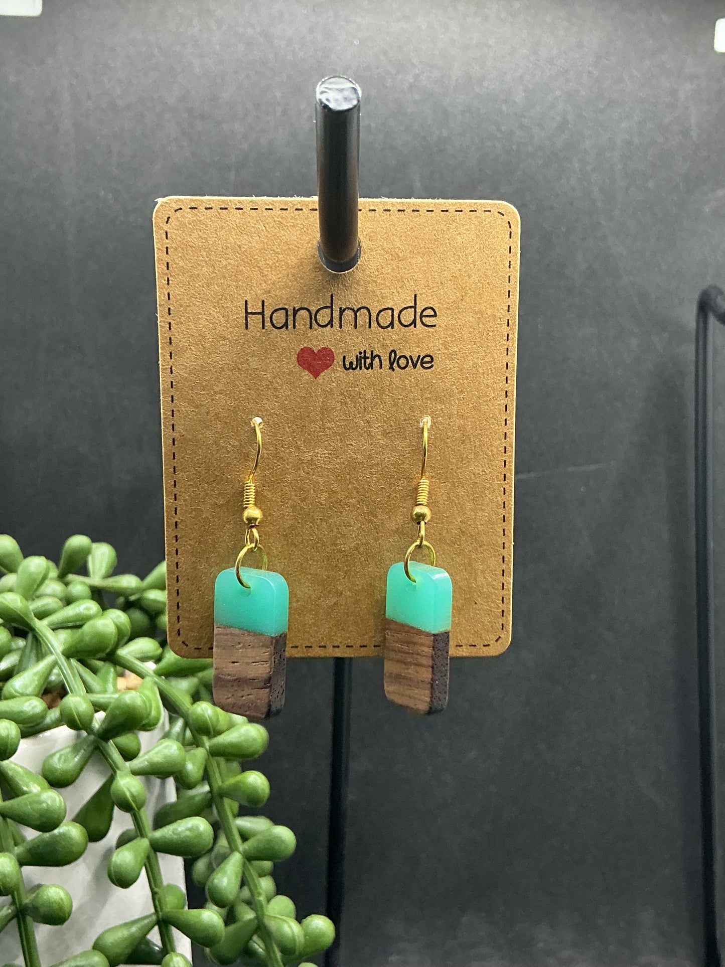 Green wood earrings