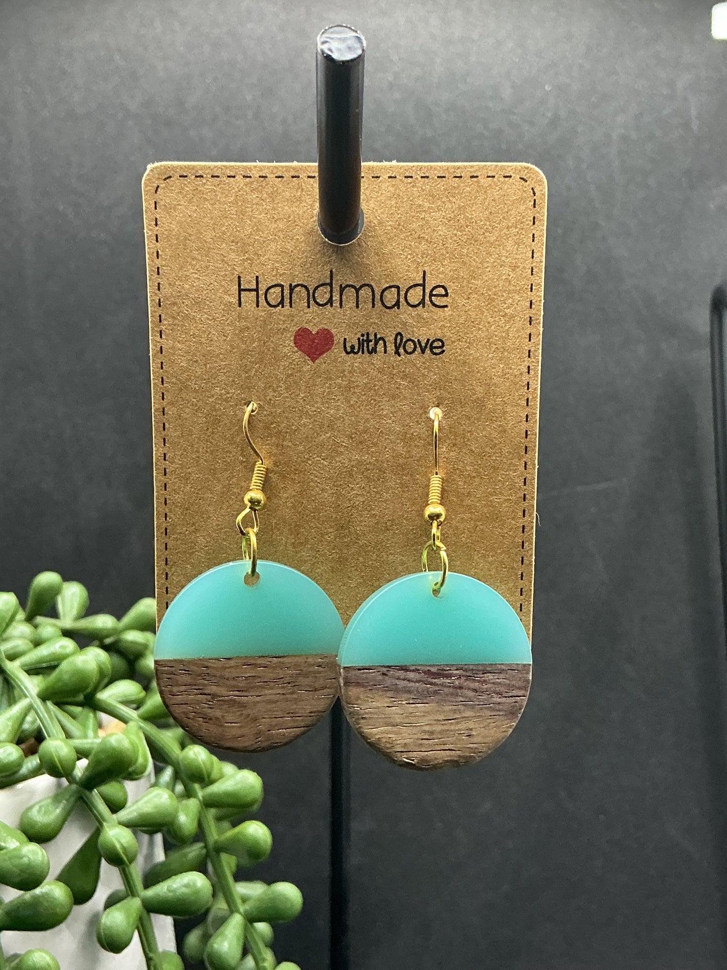 Green wood earrings