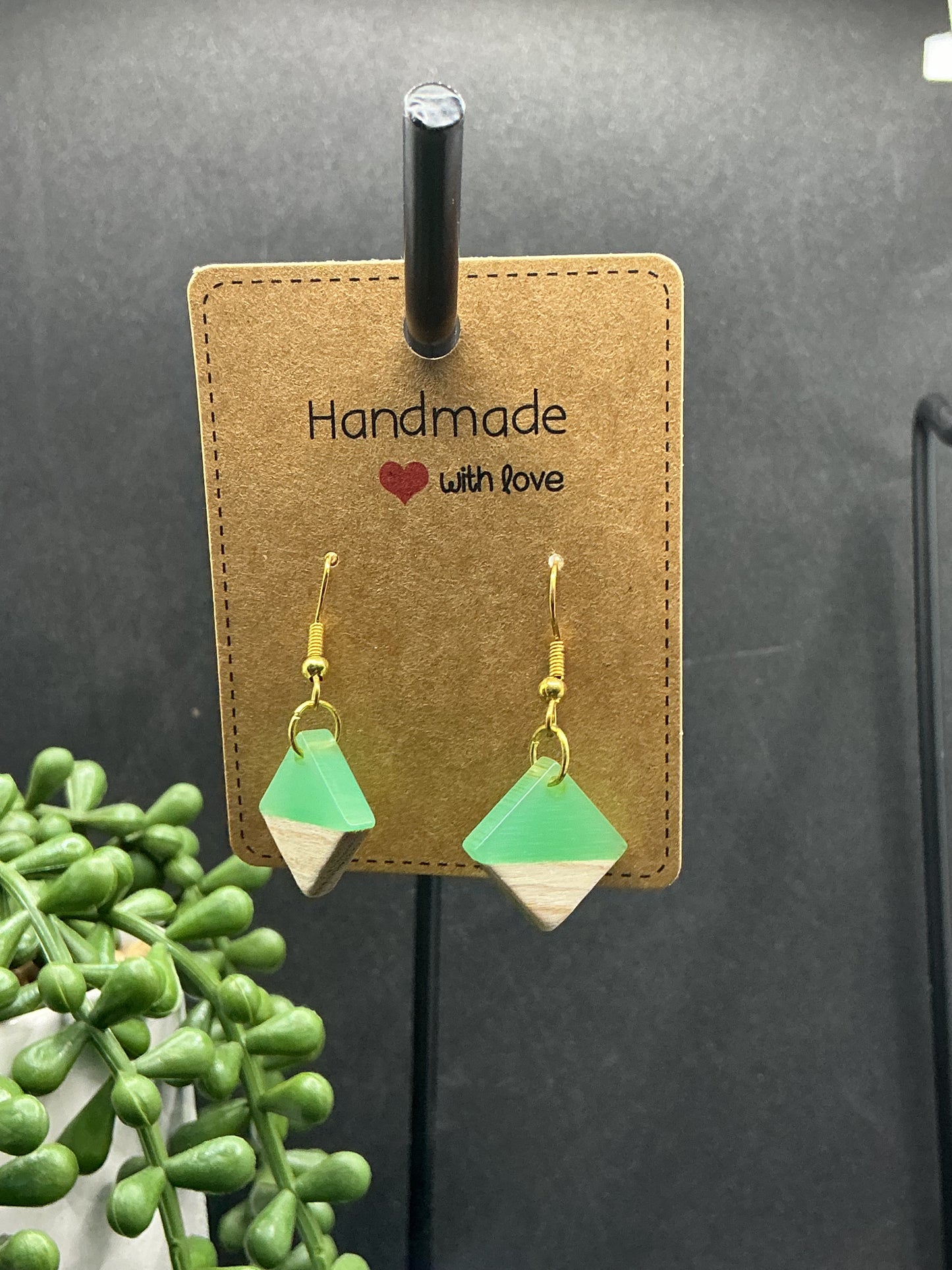 Green wood earrings