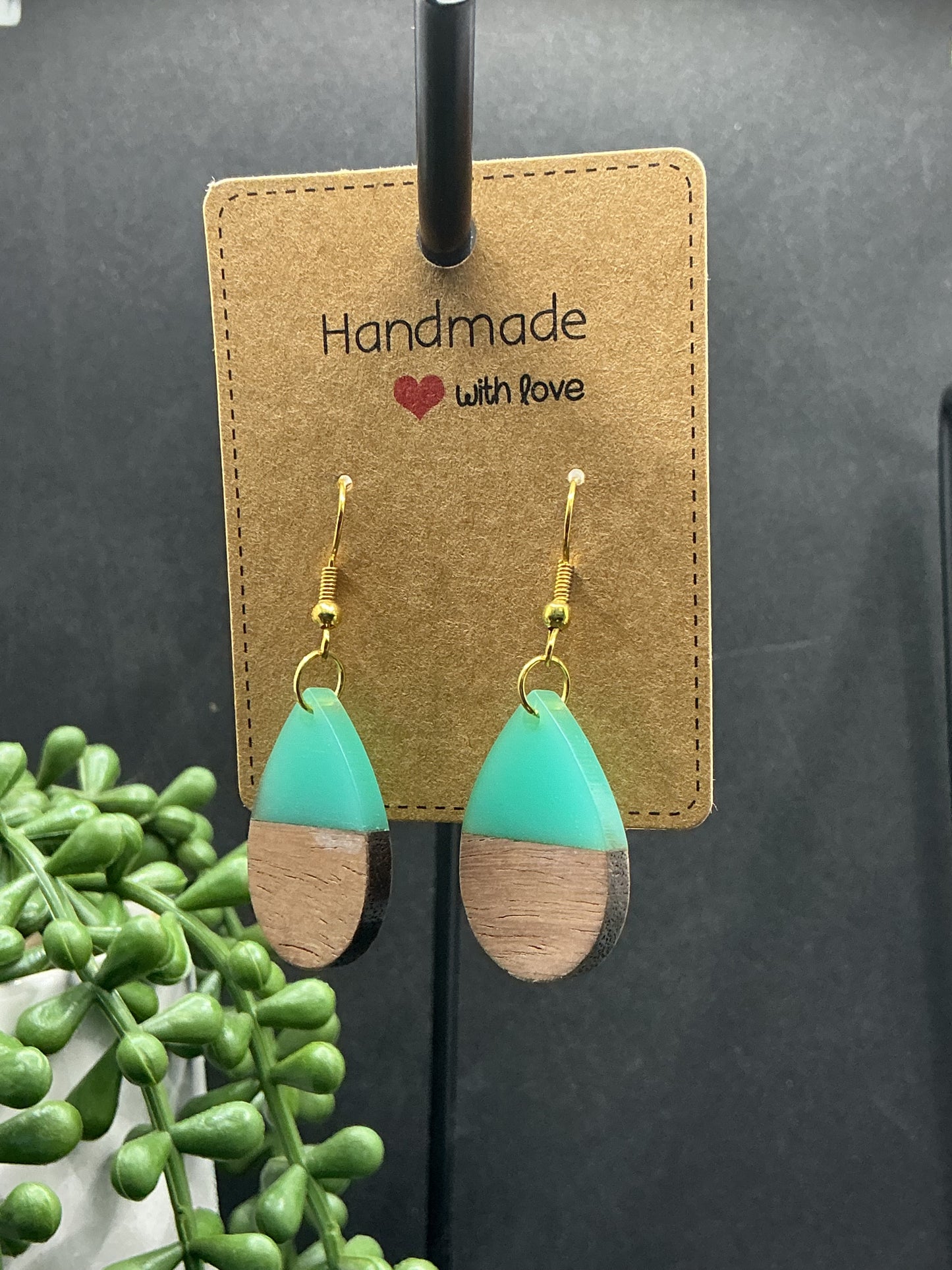 Green wood earrings