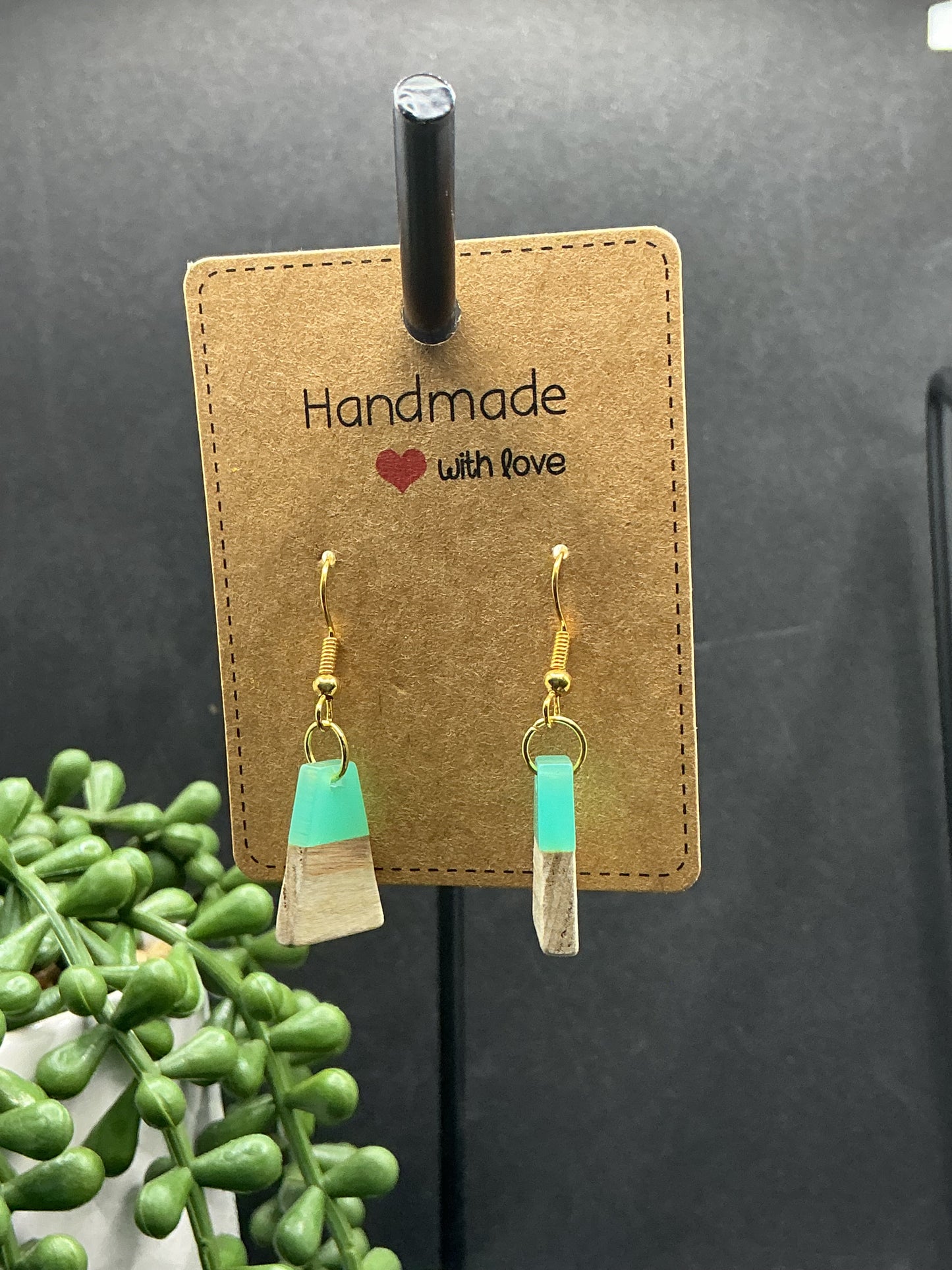 Green wood earrings