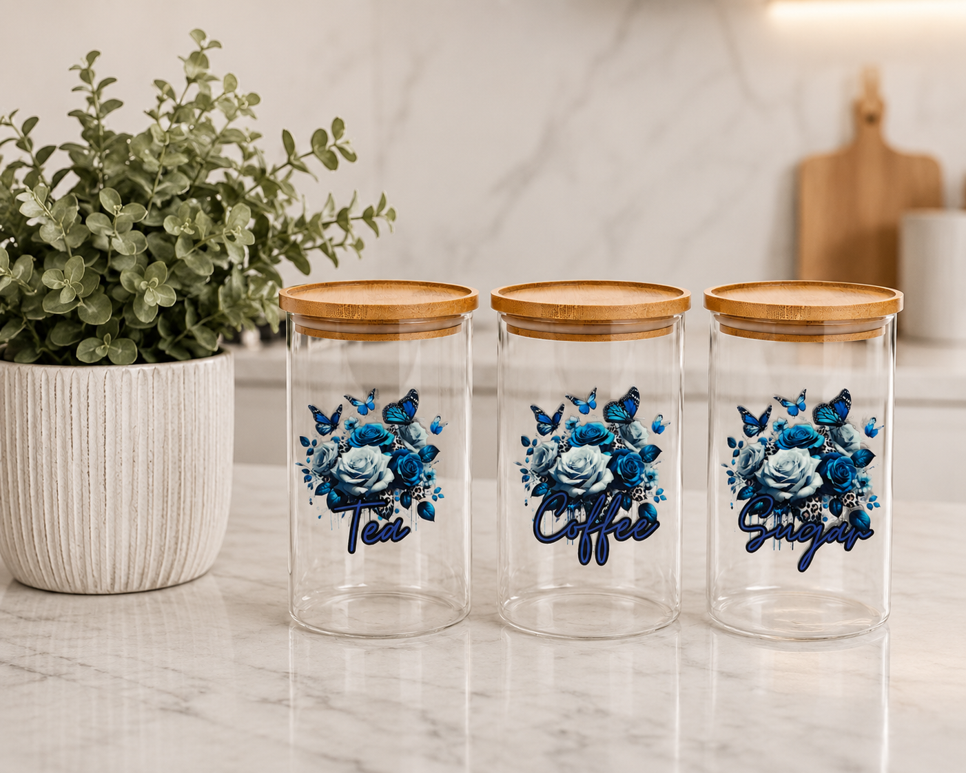 Blue Flowers 1.7L set of 3 Canisters