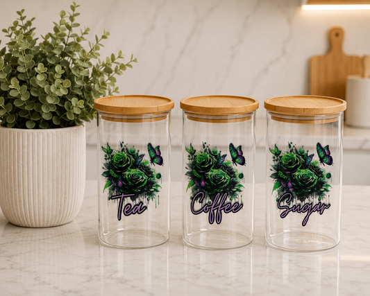 Green Flower 1.7L set of 3 Canisters