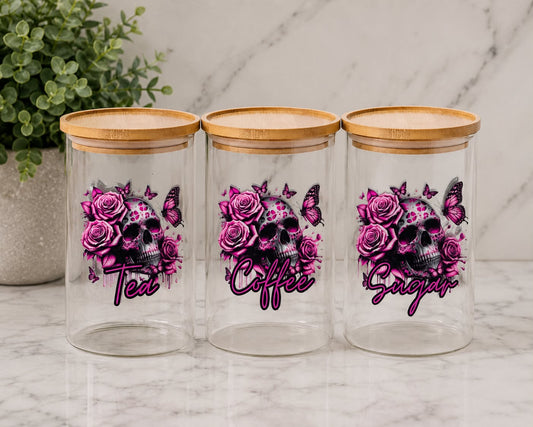 Pink Skull 1.7L set of 3 Canisters