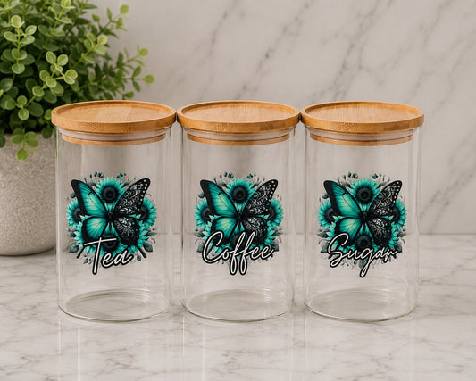 Teal Butterfly 1.7L set of 3 Canisters