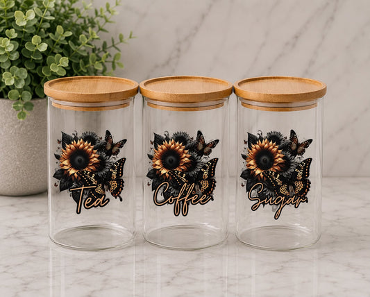 Light Brown Flower 1.7L set of 3 Canisters